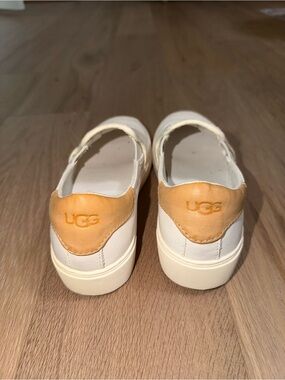UGG White Sneakers with Tan Heel Patch